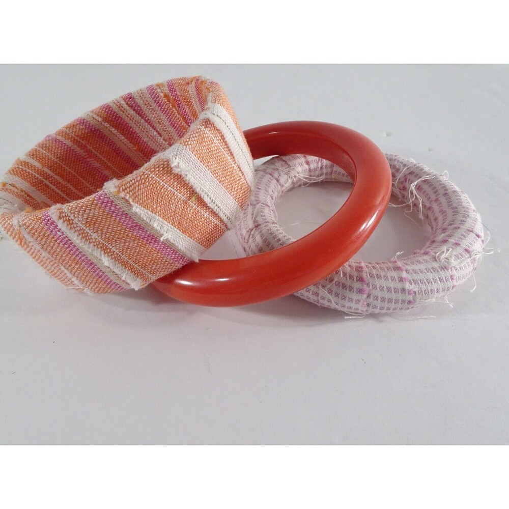 Lee Angel Women's Orange Resin Striped Bangle Set of 3 Bracelet NIP 165.00